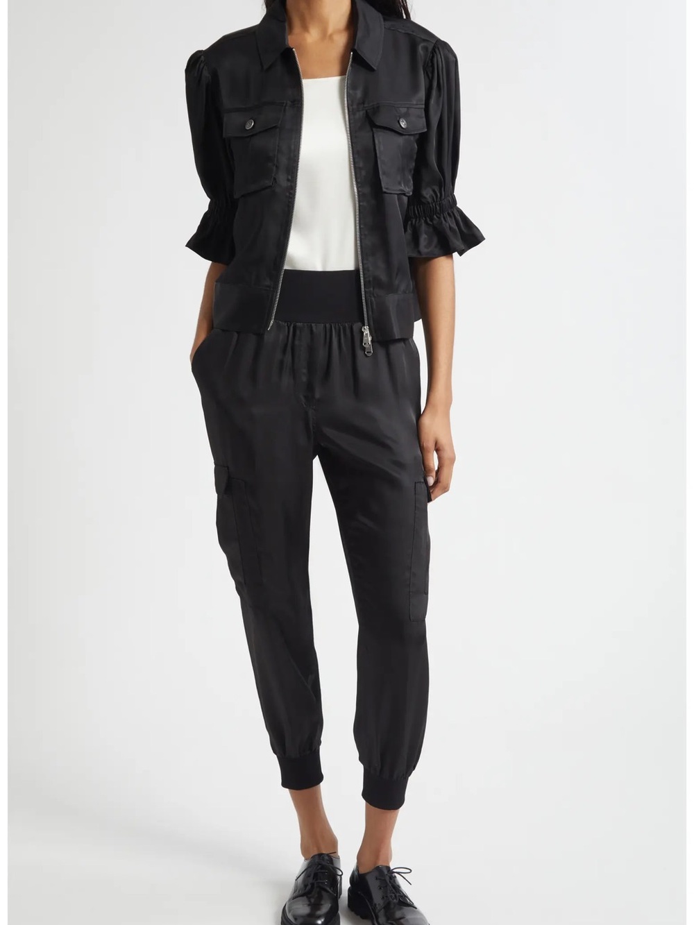 Cinq a Sept Black Giles Cargo Jogger Pants and Holly jacket